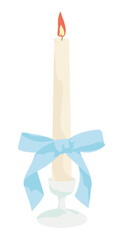 burning candle decorated with a bow