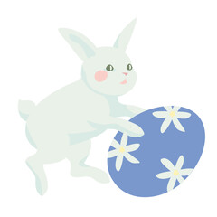cute white rabbit easter bunny with decorative colourful Easter egg
