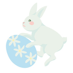 cute white rabbit easter bunny with decorative colourful Easter egg