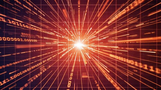 grid of abstract digital wires transmitting encrypted binary data. The animation should focus on the data&rsquo;s movement through the cables