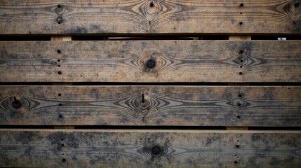 Obraz premium Close-up view of weathered, horizontally arranged wooden planks, showing natural wood grain and aged texture with visible nails