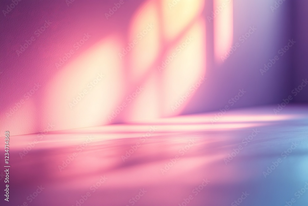 Poster colorful reflections on a smooth surface in a softly lit room during the evening hours