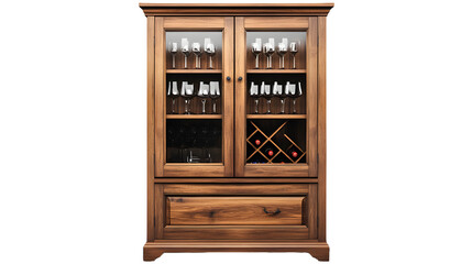 wooden bar cabinet with glass doors white or transparent background