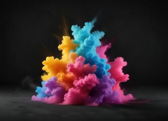 Abstract colorful powder cloud on dark background, vibrant, colorful powder, abstract