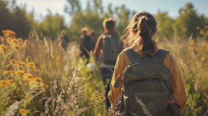 students exploring nature in fields