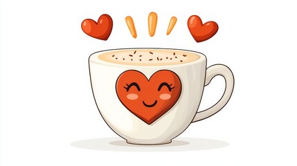 Cozy latte art heart-shaped foam in a cartoon coffee mug