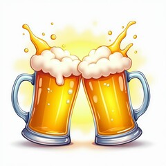 Two beer mugs clinking together