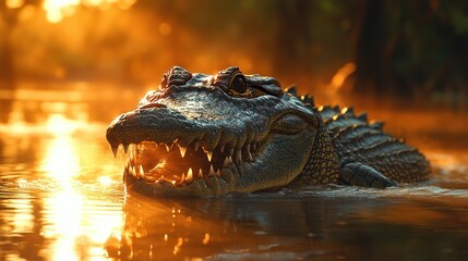 Obraz premium Crocodile sunrise swamp wildlife nature