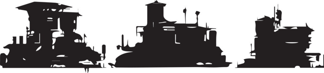 Set of building silhouettes for flat design. Hand drawn vector illustration