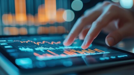 Naklejka premium Business Person Analyzing Stock Market Data on Tablet