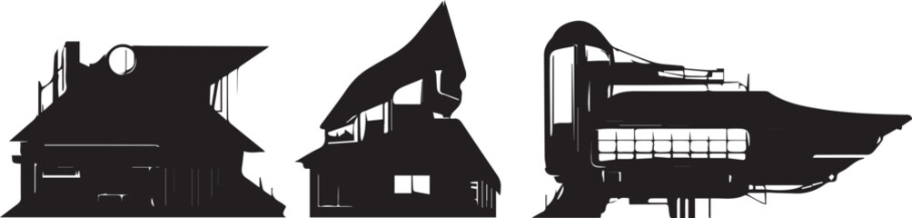 Set of building silhouettes for flat design. Hand drawn vector illustration