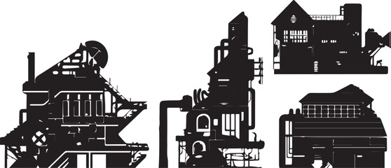 Set of building silhouettes for flat design. Hand drawn vector illustration