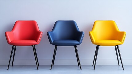Obraz premium Modern colorful chairs interior space furniture display minimalist front view