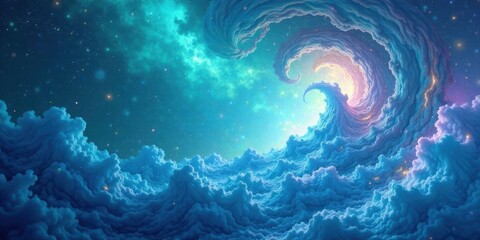 Celestial Cloudscape A Serene Swirl of Dreamlike Clouds and Sparkling Stars in a Vibrant, Ethereal Nightscape