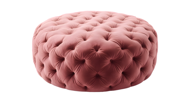 Elegant tufted ottoman, dusty pink velvet, luxurious ottoman, tufted furniture, velvet upholstery, pink ottoman, sophisticated furniture, living room decor, chic ottoman, white background, transparent