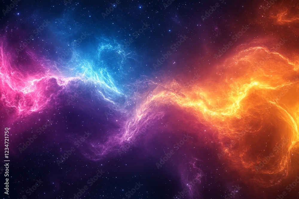 Poster colorful cosmic clouds swirl in deep space creating a stunning celestial landscape of vibrant hues