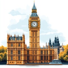 Obraz premium London, Big Ben, Parliament, city view, travel guide illustration
