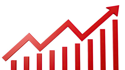 business graph with red upward arrow showing up trend isolated on PNG