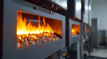 Close-up of Biomass Fuel Being Manually Fed into Industrial Boiler Technology for Efficient Energy Production