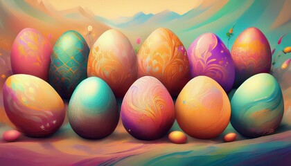 creative beautiful colorful easter eggs on pastel background graphic resource