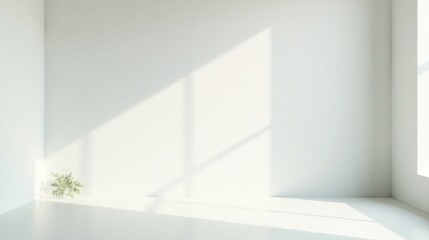 Fototapeta premium Sunlit Corner in a Minimalist Room with a Small Plant