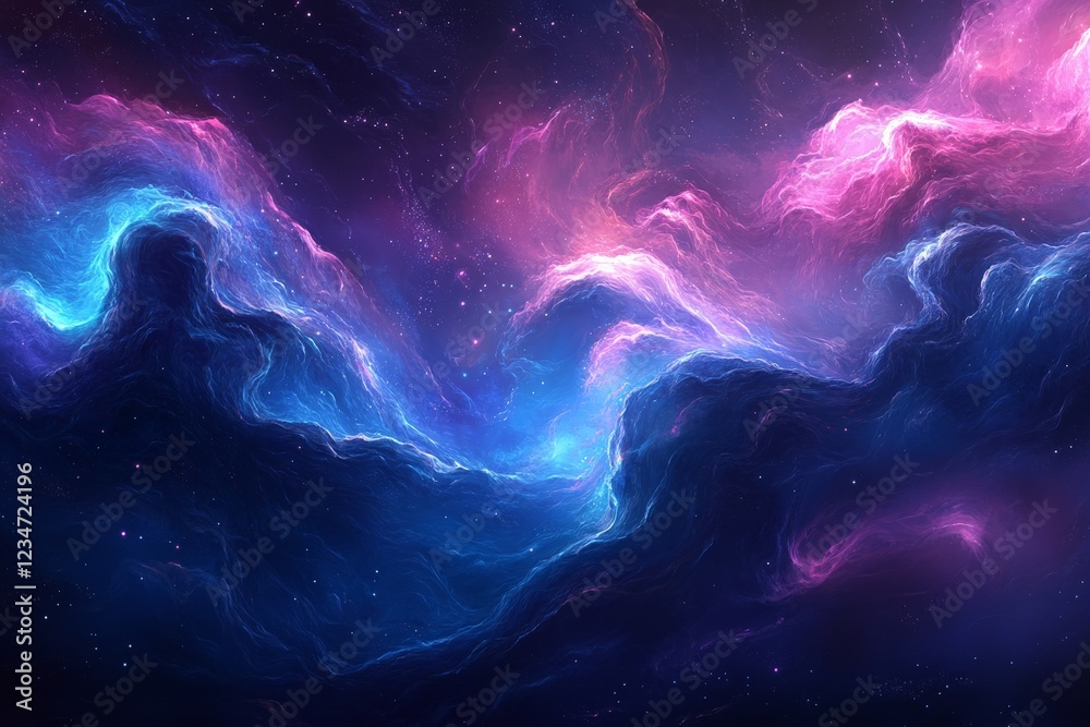 Poster vibrant cosmic clouds filled with shades of blue and pink create a mesmerizing celestial expanse at 