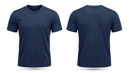 Blank T Shirt color navy template front and back view on white background
