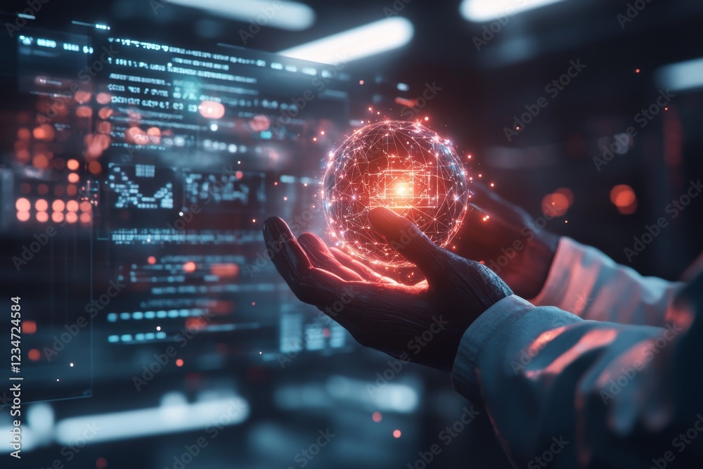 Poster a detailed 3d illustration of a scientist holding a glowing object that symbolizes a significant sci