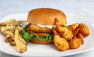  fish sandwich  with breaded shrimp and fries