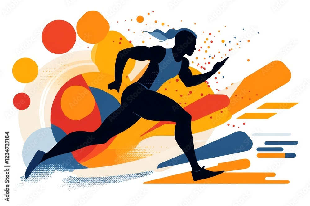 Fototapete a flat, clean design of an athlete crossing the finish line in a race, with dynamic motion lines and