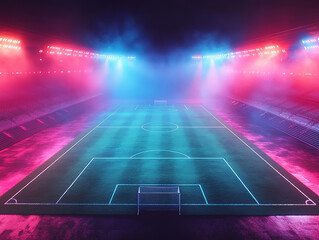Football Field Lit by Stadium Lights at Dusk