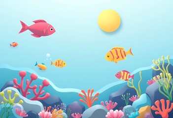 Obraz premium Colorful Fish Swim in a Vibrant Underwater Scene