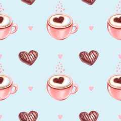 St Valentine's Day seamless pattern. Cute watercolor  illustration