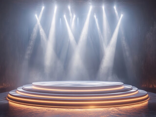 Elegant White Stage Under Dramatic Spotlight