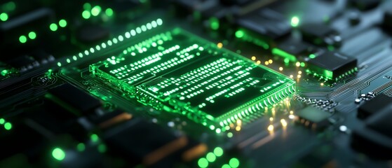 Fototapeta premium Close-up of a green circuit board with LEDs.