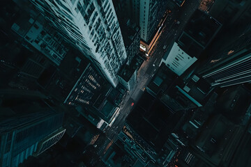 Obraz premium Overhead view of a cityscape, an aerial drone photograph, showing high-rise buildings and streets