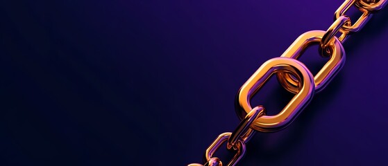 Fototapeta premium Golden chain link on a purple background.