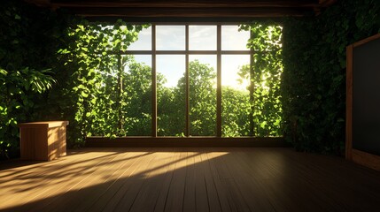 Serene indoor space with natural sunlight.