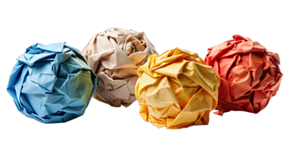 Set of colorful crumpled paper balls textured isolated on PNG