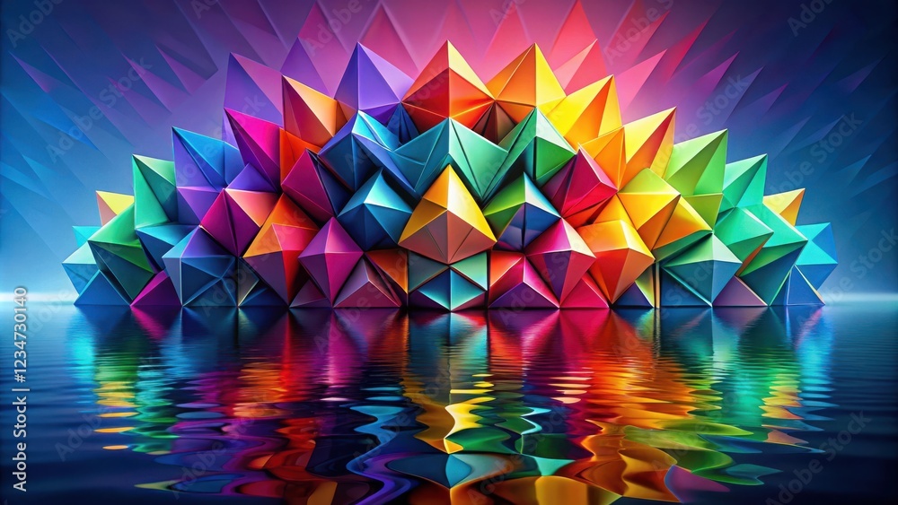 Wall mural a vibrant kaleidoscope of geometric shapes reflecting in the water, creating an abstract and mesmeri