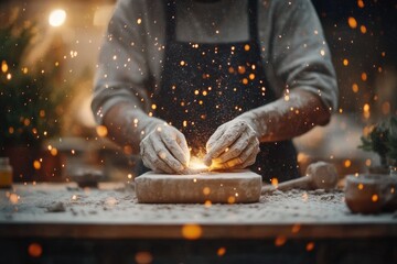 A hyper-realistic close-up of a sculptor hands shaping clay into a detailed figurine, with intricate textures and the soft light of a workshop
