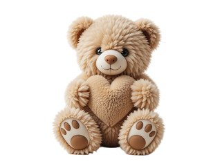 Obraz premium Cute teddy bear holding a heart, PNG transparency included, AI generated