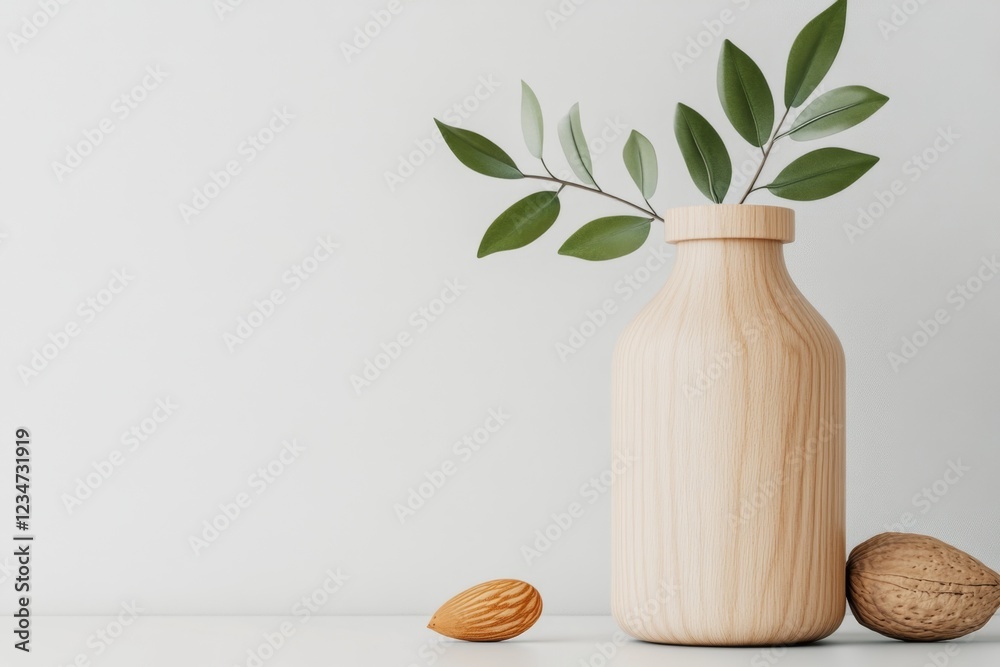 Poster a minimalist design featuring a simple object, like a milk bottle, replaced with a single almond in 