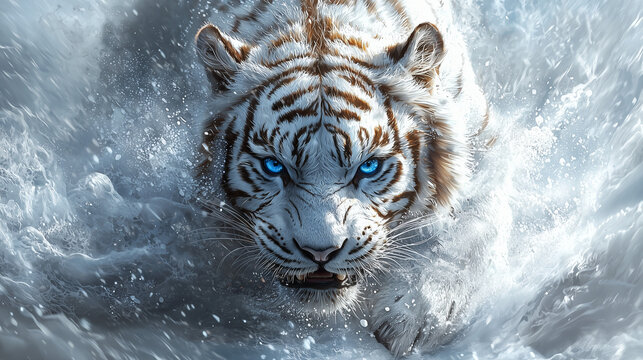 Illustration d'un tigre blanc aux yeux bleus