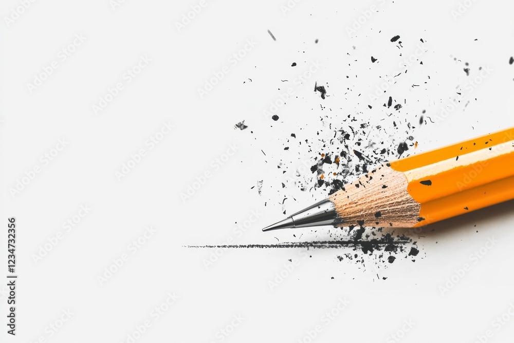 Poster a minimalist icon of a single, sharpened pencil drawing a precise line across a blank canvas, emphas