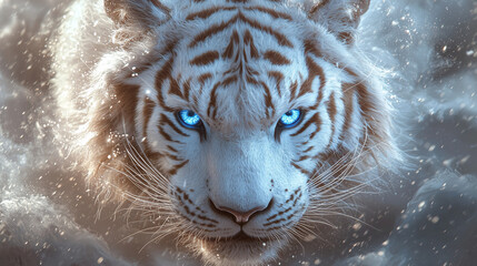 Illustration d'un tigre blanc aux yeux bleus