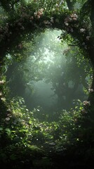 Fototapeta premium Enchanted forest portal fantasy landscape digital lush environment dreamlike viewpoint otherworldly concept