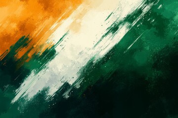 Vibrant depiction of a tricolor pattern inspired by India with a blend of orange, white, and green hues
