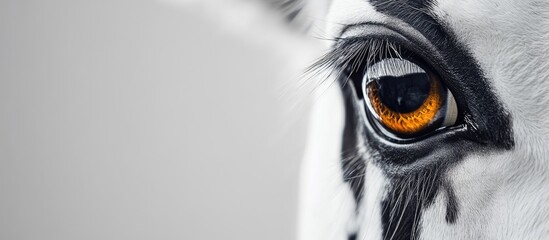 Close-up of a horse's eye with focus on detailed features and rich color tones Copy Space