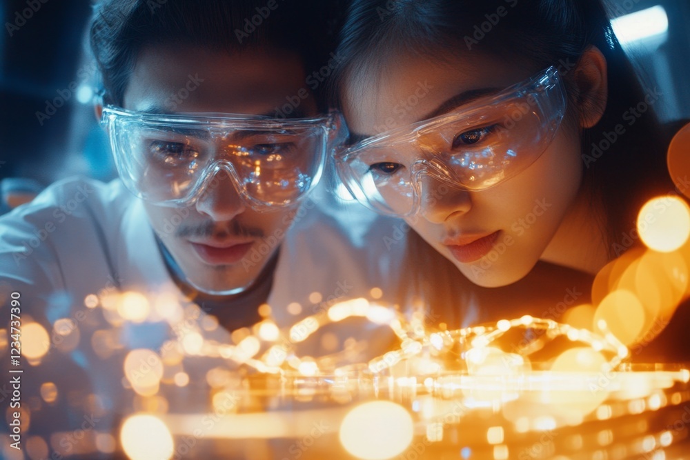 Poster a scientist in a laboratory carefully handling a vial of liquid under a fume hood, representing spec